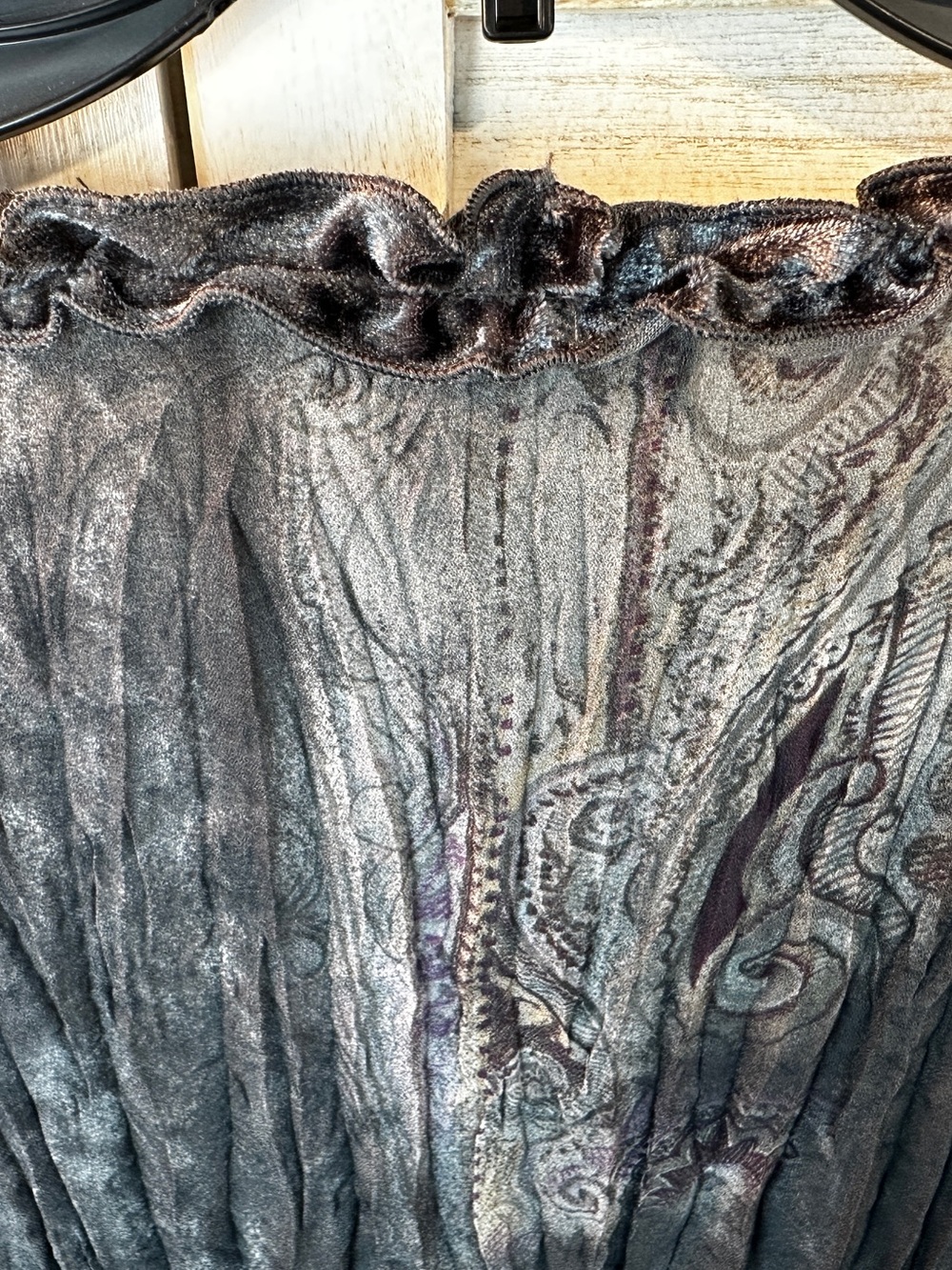 Vintage Crinkle Ruffled Sheer Gray & Purple Paisley Long Bell sleeve top XL Y2K - Picture 12 of 12
